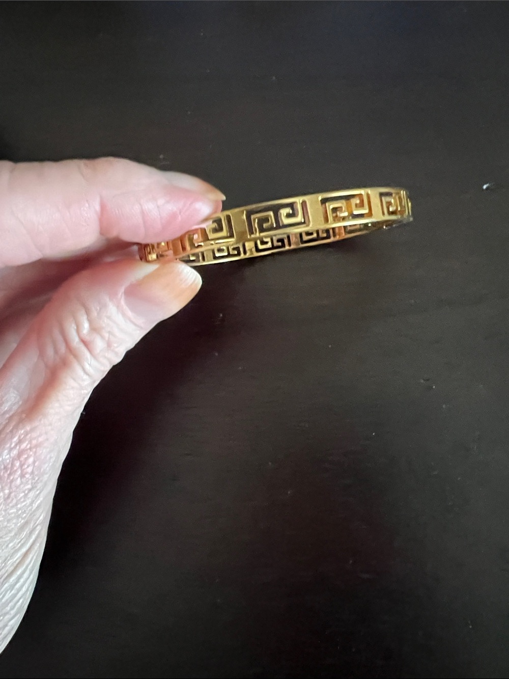 Gold Greek Key Hinged Bangle Bracelet - Women Jewelry